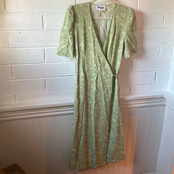 Rouje Green Floral Print Gabin Midi Dress Button Detail 38 Excellent Condition - Picture 3 of 8